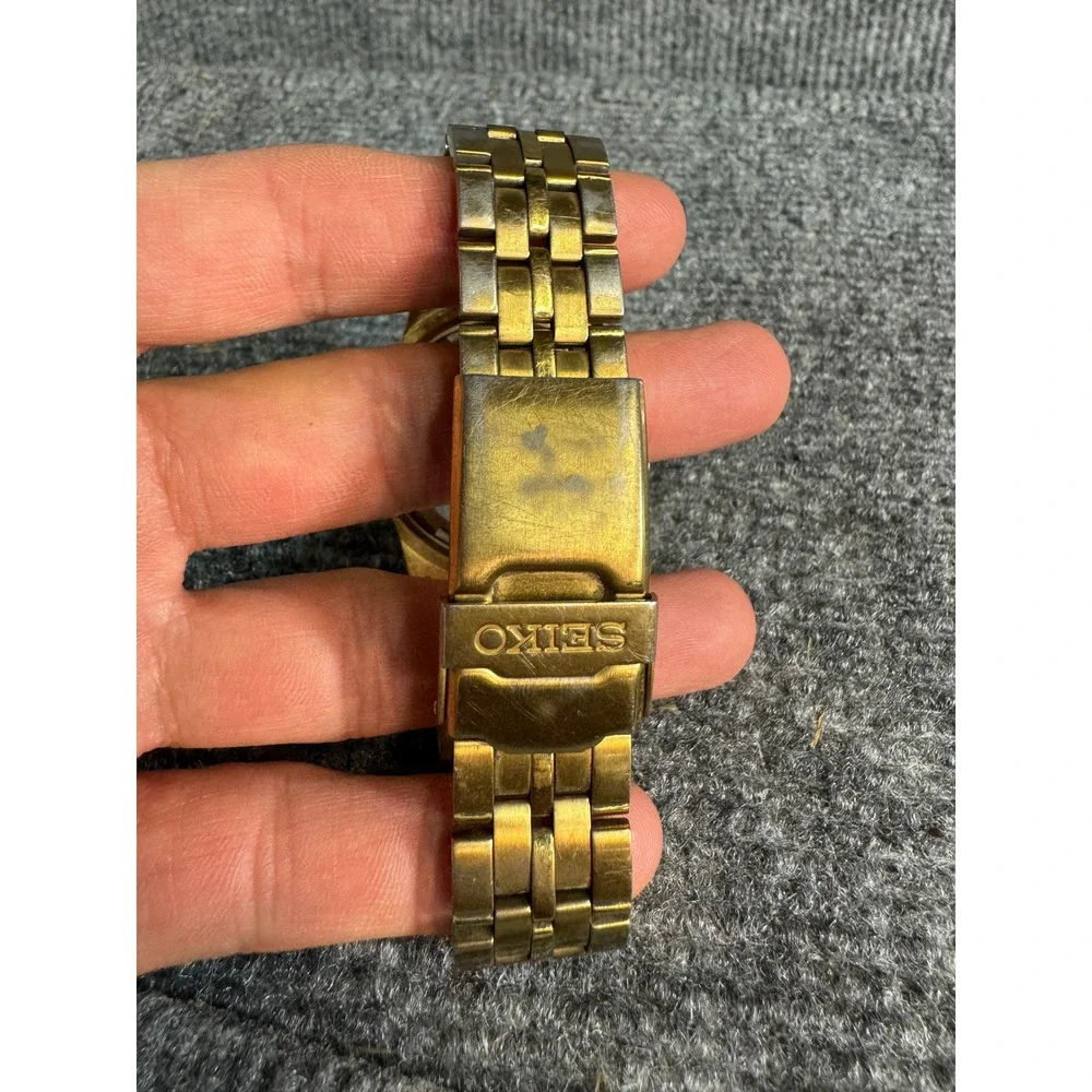 Seiko Kinetic Water Resist 100M Mens Gold Tone Watch 5M42-0L20 White Dial